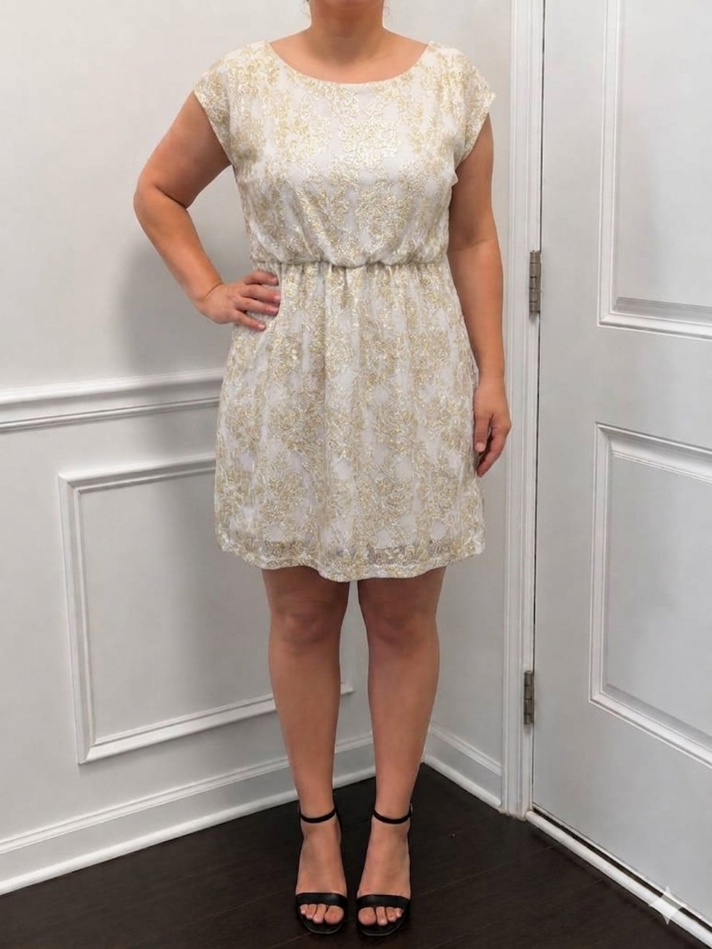 Rhapsody White Dress with Gold Floral Embroidery